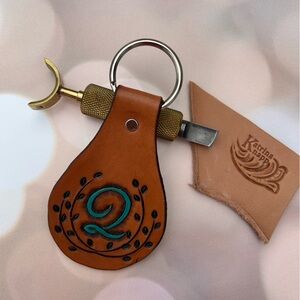 Hand-Tooled Leather Keychain with Letter Q